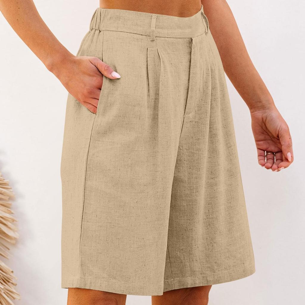 Шорты для женщин длиной до колена, нарядные, широкие, с высокой талией, женские льняные брюки, летние, повседневные