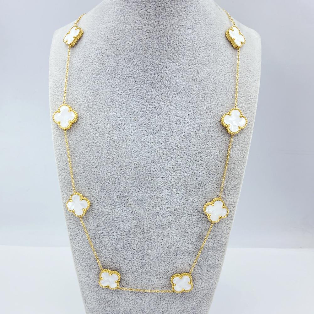 15 мм Титановая сталь Четырехлистный цветок 10 цветов Цепочка для свитера 60 см Двойное удачное ожерелье с четырехлистным клевером