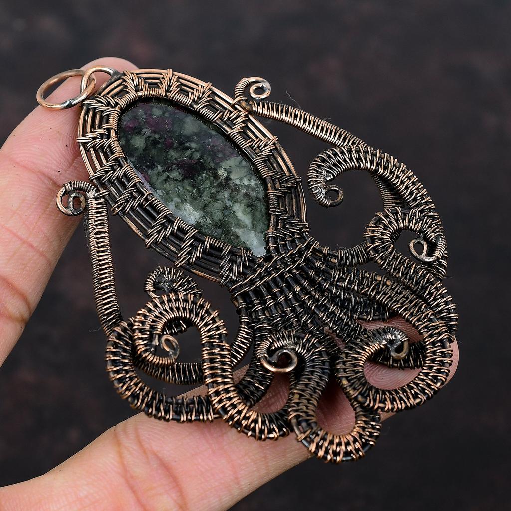 Eudialyte Pendant Copper Wire Wrapped Gemstone Pendant Handmade Copper Jewelry Octopus Pendant Wire Wrap Jewelry Eudialyte Jewelry For Gift