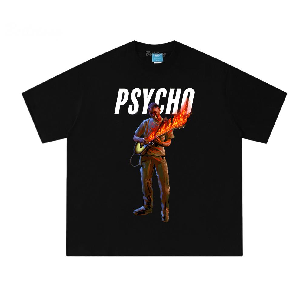 Футболка Psycho in The Fire 2026 Новая Дэйв Повседневная футболка С графическим принтом Футболка с коротким рукавом Летняя 100% Хлопок Круглый вырез Харадзюку Футболка