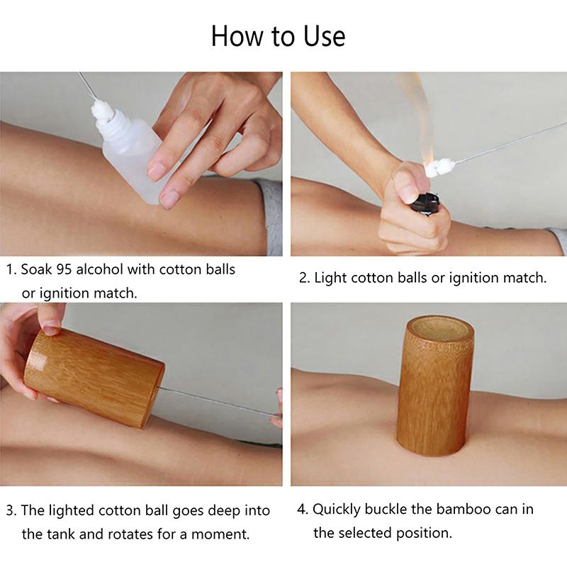 Традиционный китайский набор для банок с огнем, набор для терапии целлюлита, карбонизированные бамбуковые присоски, акупунктурный массаж