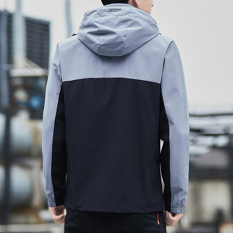 Куртка контрастного цвета Мужская с капюшоном Весенний наряд Новый стиль Мужская в корейском стиле Приталенная Молодежная Универсальная Повседневная Уличная Верхняя куртка