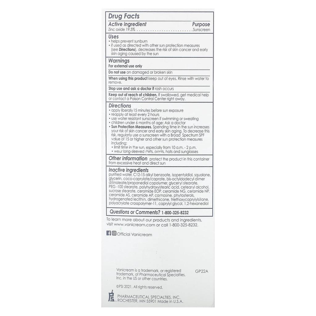 Facial Moisturizer, Mineral Sunscreen with Ceramides, Sensitive Skin, Spf 30, 71G(2.5Oz)