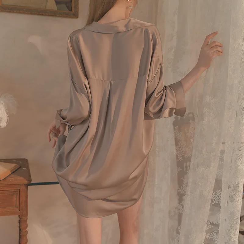 Женский сексуальный пижамный комплект 2024 года — платье-рубашка в стиле бойфренда с кружевными шортами