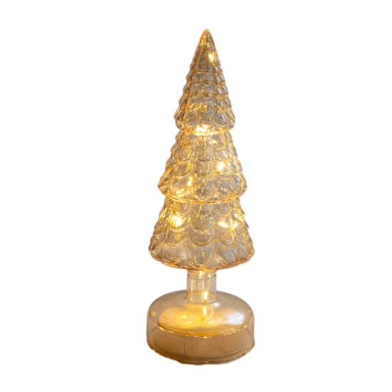 Glass Christmas Tree Figurine Tabletop Tree Ornament with LED Lights Holiday Decor Light Up Tree Cone for Home Office Parties Table Centerpiece