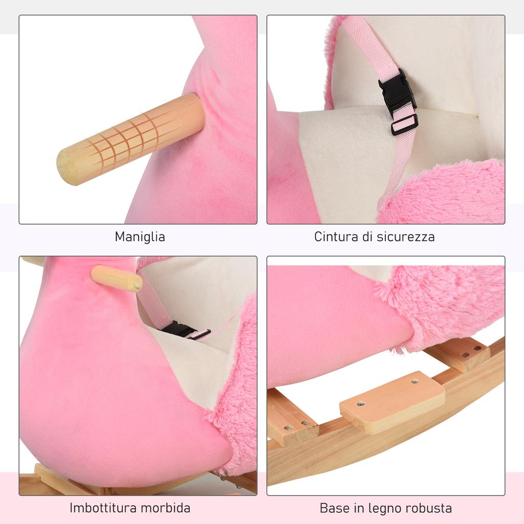 Wooden Rocking Horse For Children Flamingo Rocker For Kids From 18 Months With Safety Belts Pink