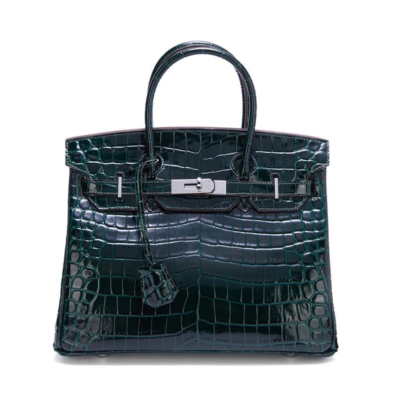 Fashion Genuine Leather Handbag Glossy Crocodile Shoulder Crossbody Bag