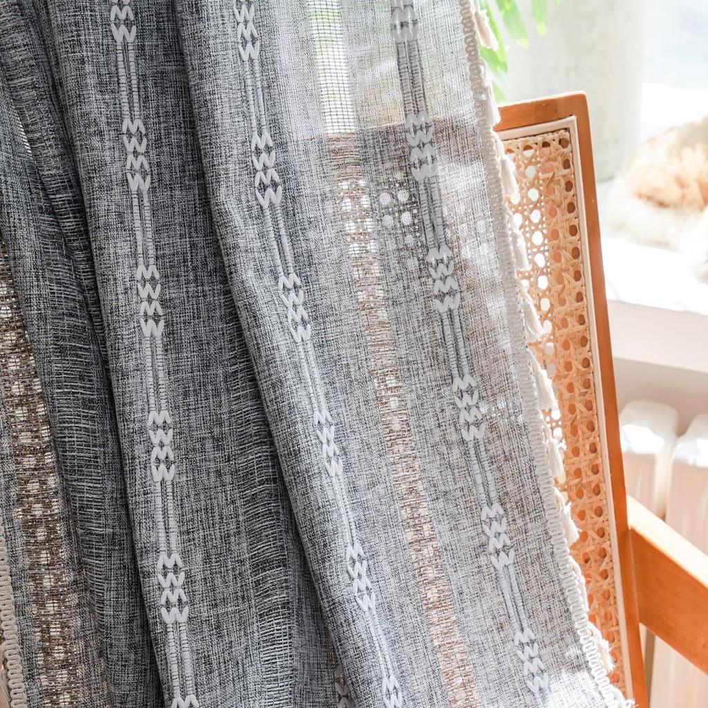 Шторы Спальня С Темно-Серым Льном Темные Шторы Вышивка Бохо Фермерский Дом Гостиная Столовая Гардеробная