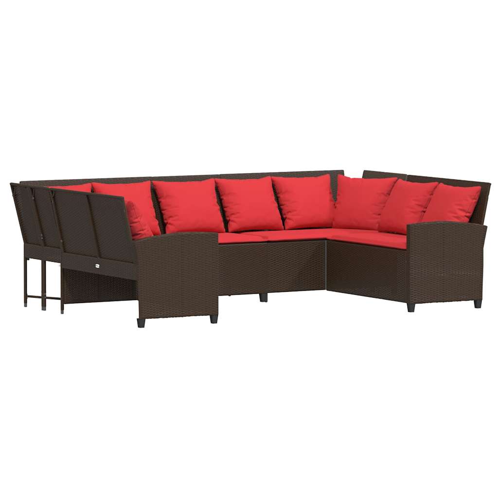 Garden Sofa with Cushions Brown Poly Rattan
