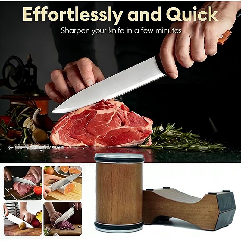 Профессиональная точилка для ножей с роликом - 4 регулируемых угла 12/15/18/20° Алмазный камень Деревянная основа Кухонный инструмент для заточки