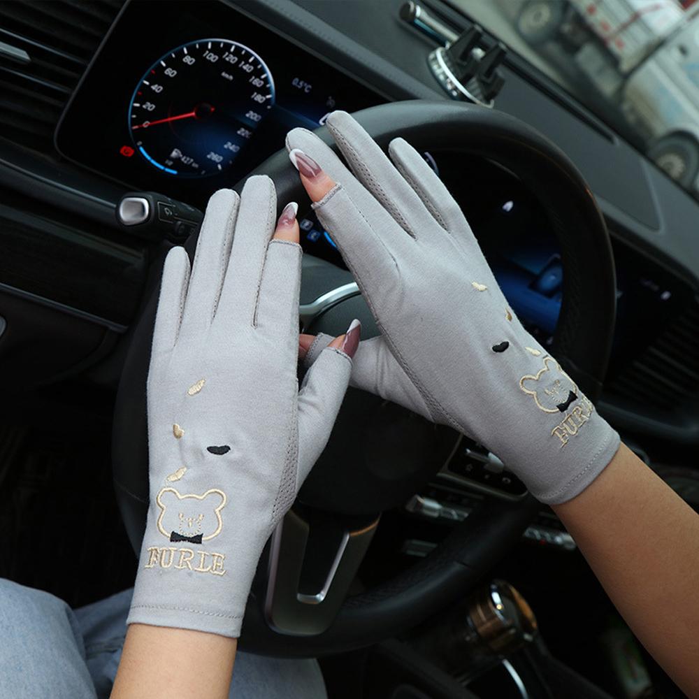 Cute Anti-UV Lady Summer Women Drive Mitten Thin Gloves Sunscreen Mittens Five Fingers Mitts