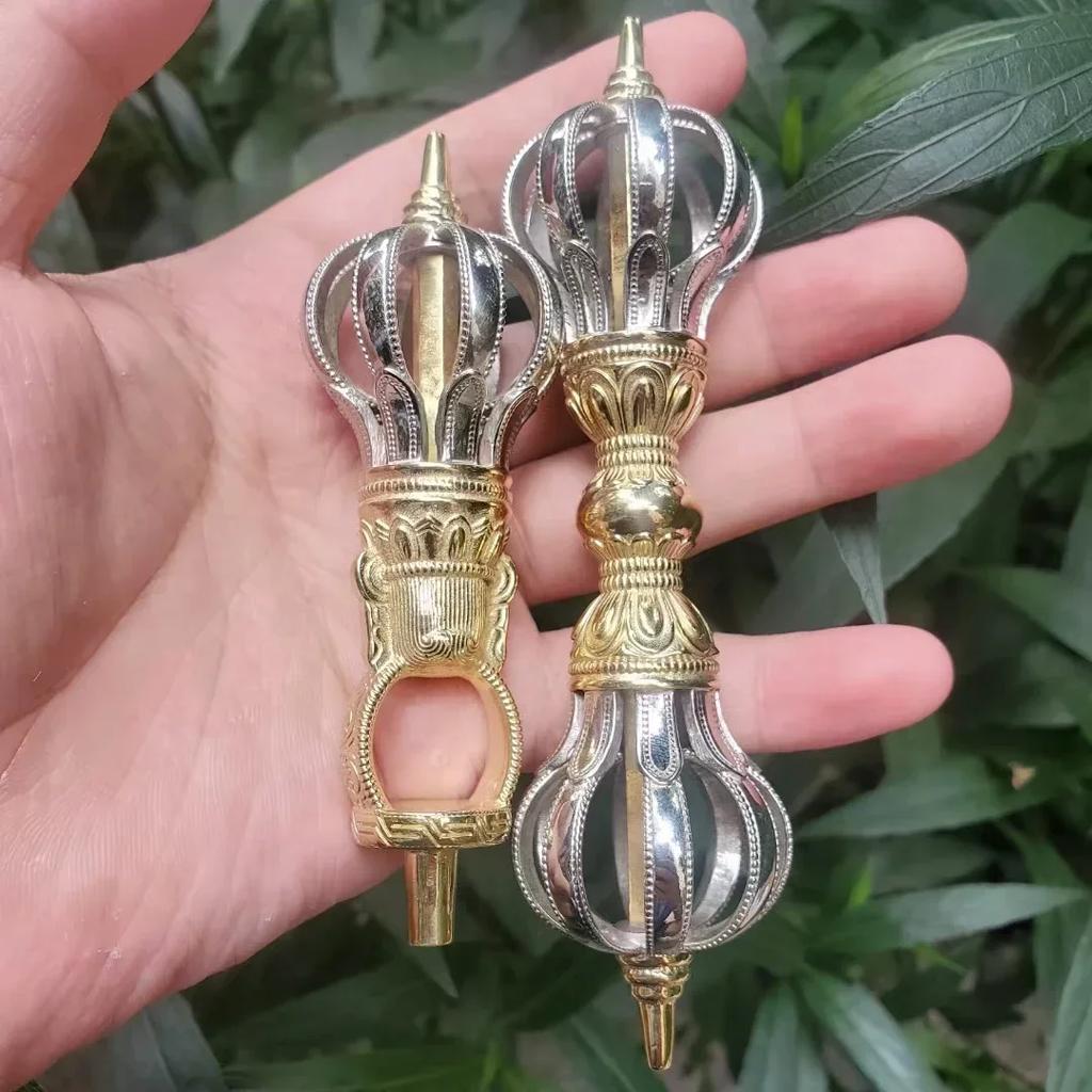 1PCS Craftsmanship Tibetan White Copper Diamond Bell and Pestle Precision Nine Leg Bell Feng Shui Ornament