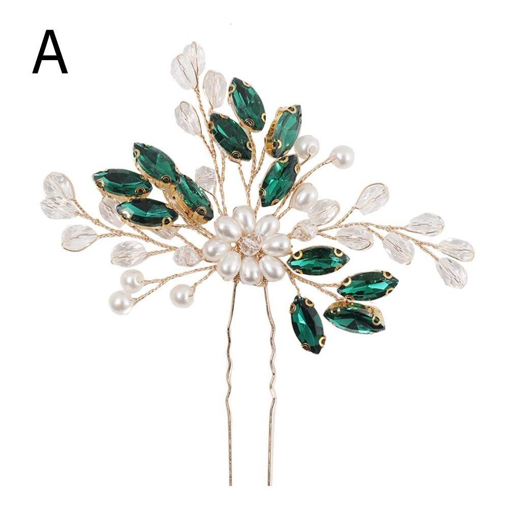 Green Crystal Tiara Flower Leaf Headbands Bridal Clips Crystal Hair Combs Rhinestone Hair Comb
