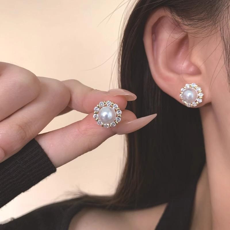 ANENJERY Геометрические круглые серьги из искусственного жемчуга с цирконием для женщин, модные, высококачественные, универсальные, изысканные, подарочные украшения для ушей