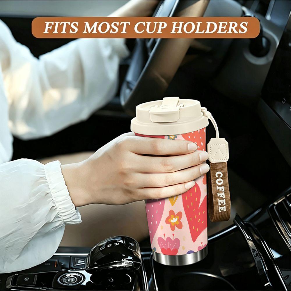 Boho Heart Floral Print Stainless Steel Insulated Coffee Tumbler Vacuum Travel Mug Reusable Cup for Home Office School Gift Idea
