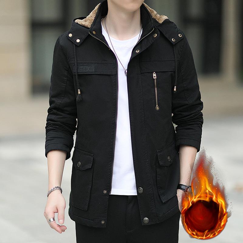 Повседневная куртка мужская одежда с капюшоном новая осенне-зимняя корейская версия флисовая утолщенная куртка Tooling