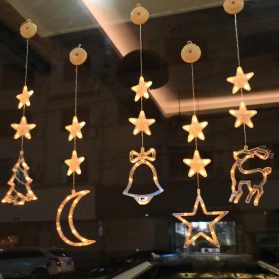 Christmas Garland Light Suction Cup Hook Light Up Love Heart Elk Bell Snowman Santa Moon Star Shape Warm Xmas Holiday Decoration Window Lamp Pendant