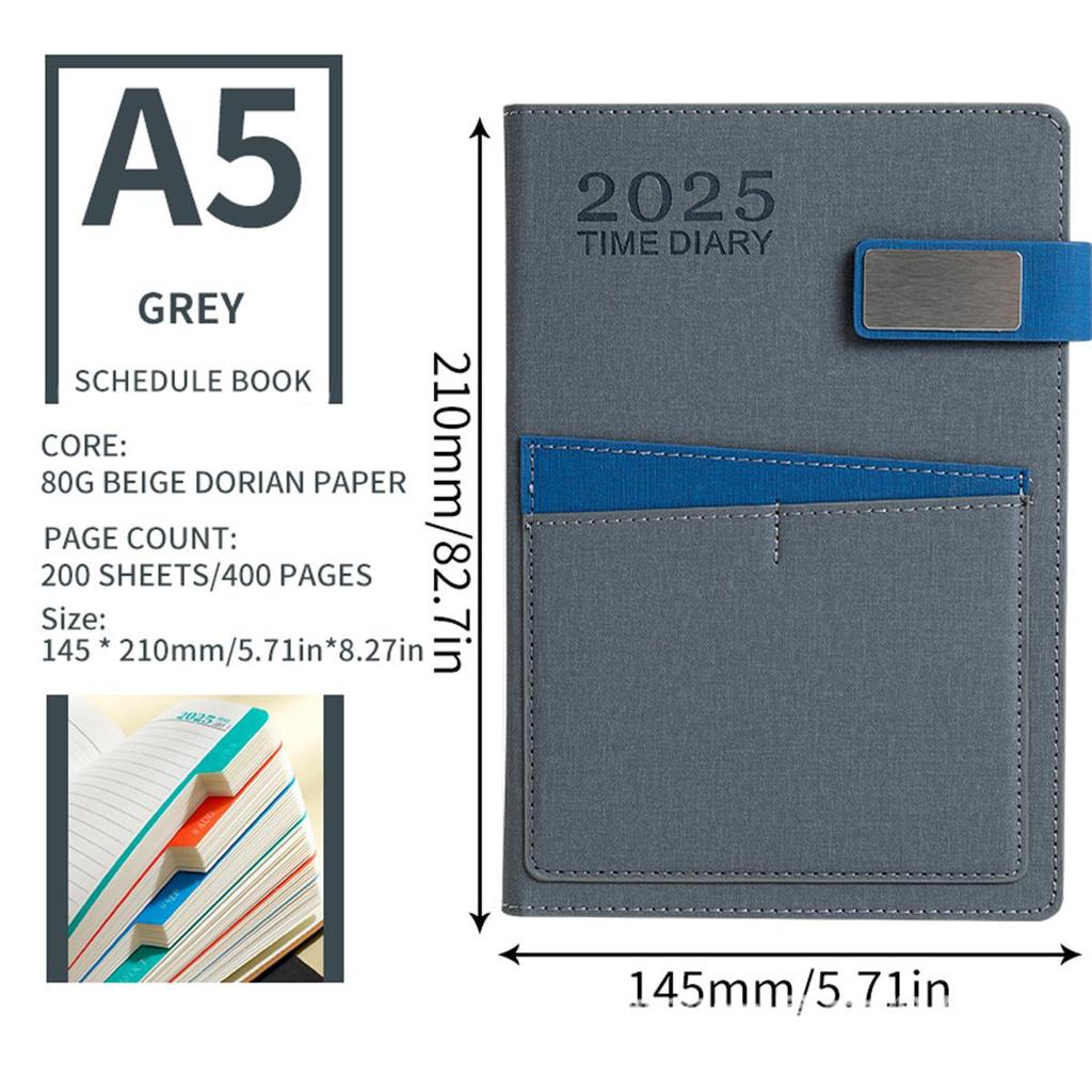 Деловой календарь на 2025 год, кожаный формат А5, внутренние страницы на английском языке, ежедневник для студентов, дневник учета на 365 дней, блокнот, заметки, 200 листов