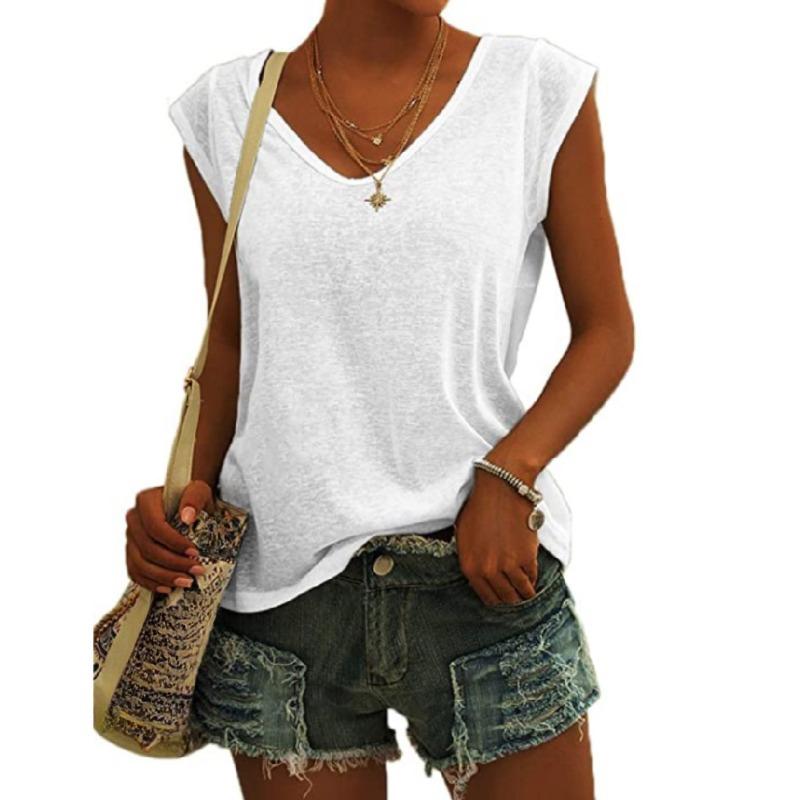 Летняя мода V-образный вырез Повседневная Простая Женская футболка Однотонная Свободная Офисная Базовая Рубашка Новые Элегантные Топы для Женщин Женская Одежда