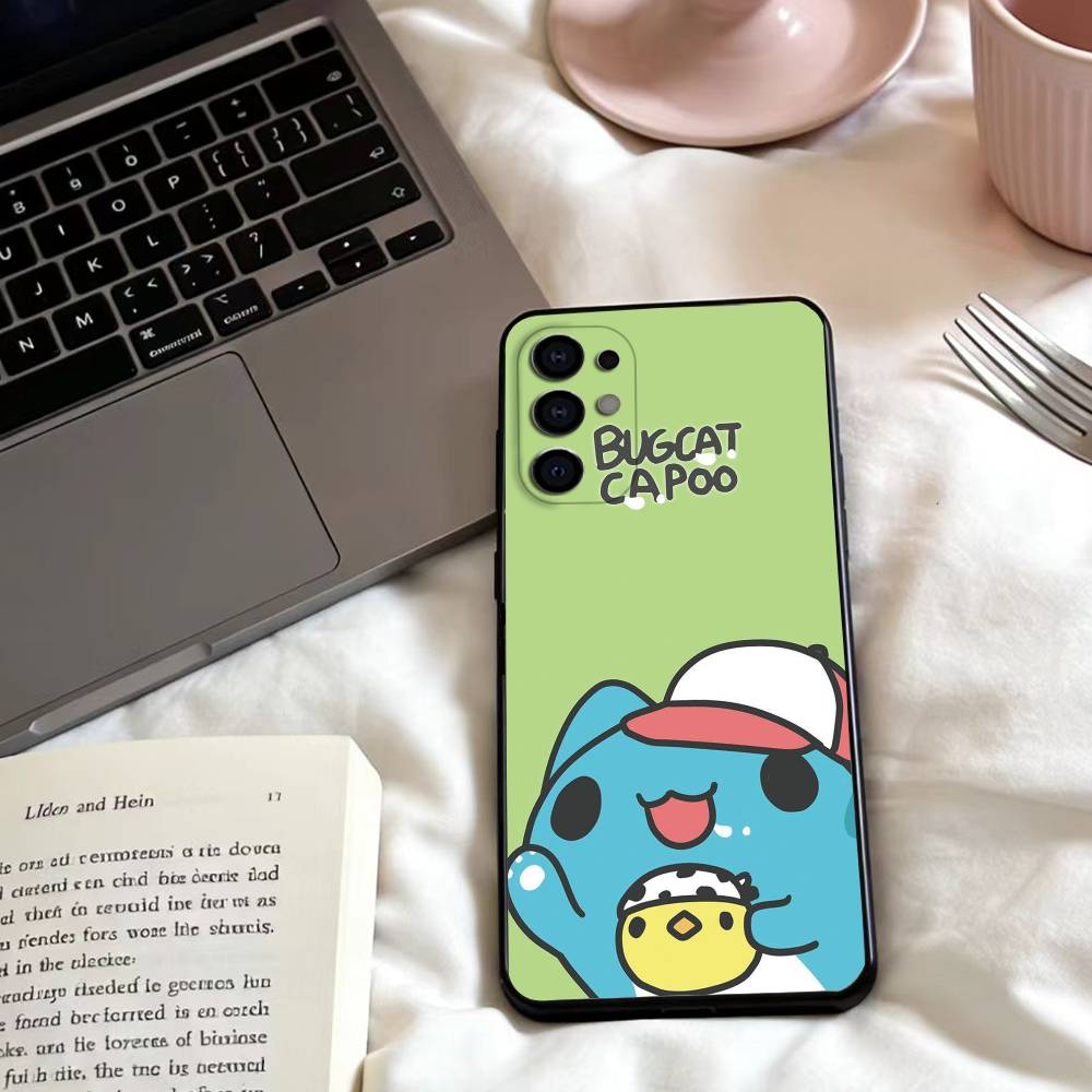 Cute B-Bugcat Capoo Phone Case For Samsung S25,24,23,22,30,21,10,9,Ultra,Plus,Lite,FE,4,5 G Soft Black Case