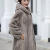 Faux Mink Fur Coat Women's Mid-length Fur Coat with Hood