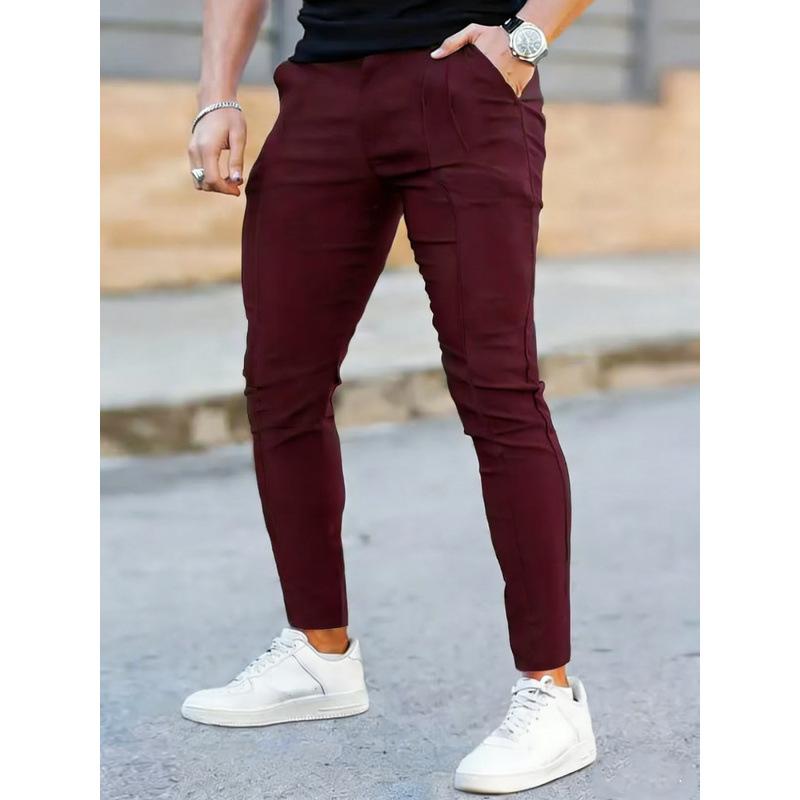 Новые мужские узкие однотонные брюки в стиле business casual Европейский и американский стиль Узкие брюки Универсальные Эластичные Дышащие