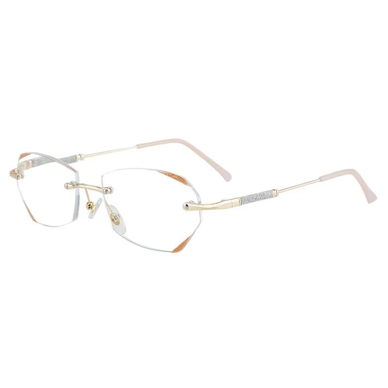 Rimless Women's HD Lens Reading Glasses Fashion Trendy Diamond Cut Eyeglasses for Ladies Unisex Luxury Far Sight Presbyopia