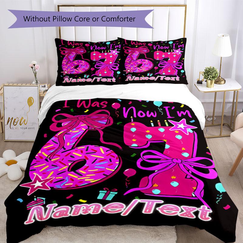 3PC Custom Name Happy 67th Birthday! Bedding Set Printed Bedding Set Duvet Cover Closure Includes 1 Duvet Cover & 94 Pillowcases for Bedroom