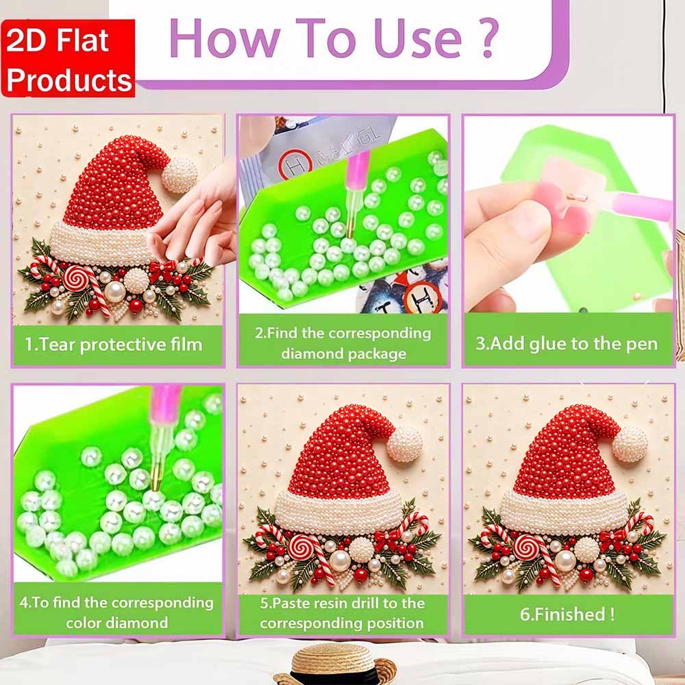 Pearl painting Santa hat Christmas art kit DIY home decor painting.Candy cane holiday wall art decoration craft project
