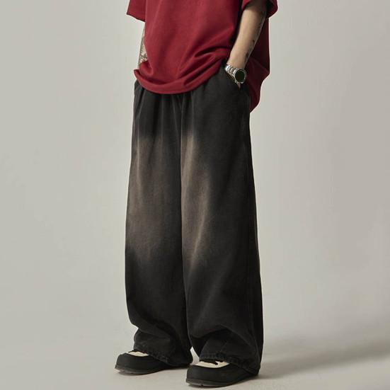 Мужские однотонные брюки большого размера с драпировкой и широкими штанинами из денима с эластичной резинкой на талии на весну и осень