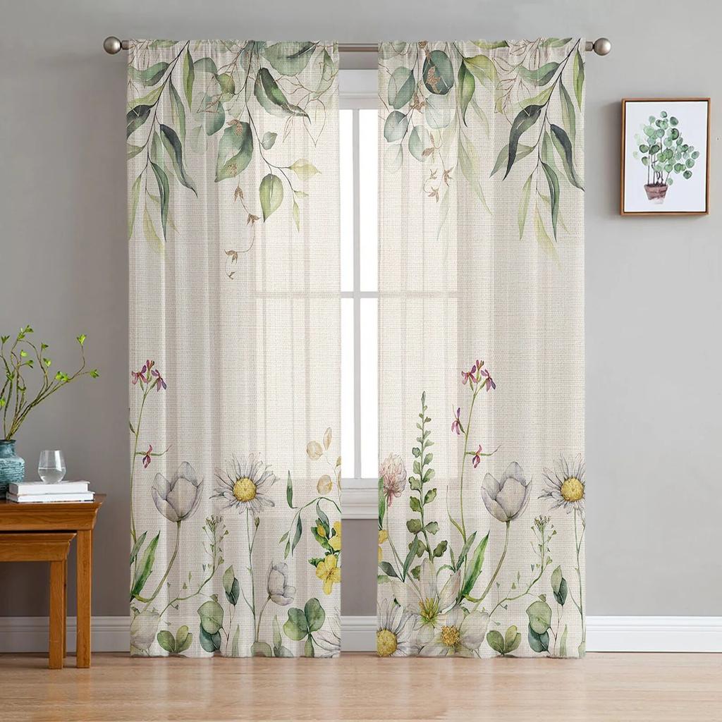 Весенне-летние растения, ромашки, прозрачные прозрачные шторы для спальни, праздничное украшение, оконная вуаль, тюлевая занавеска