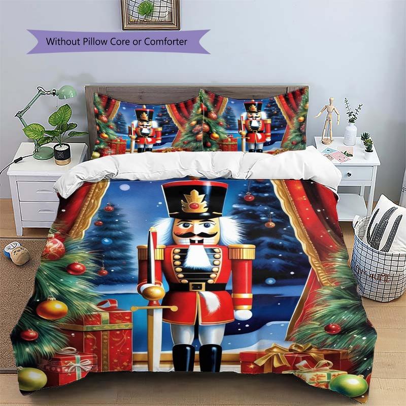 Nutcracker Soldier Print Christmas Duvet Cover 3-Piece Set — Soft and Comfortable Bedroom Bedding, Festive Home Decor