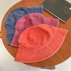 Korean Bucket Hat Vintage Washed Cowboy Fisherman Hat Couples Fashion Bucket Hat For Men Women Breathable Solid Color Beach Hat