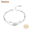 Tancise 925 Sterling Silver Bracelet for Women Heart-shape Zircon Bead Double Layer Chain Bracelets Wedding Fine Jewelry Gift