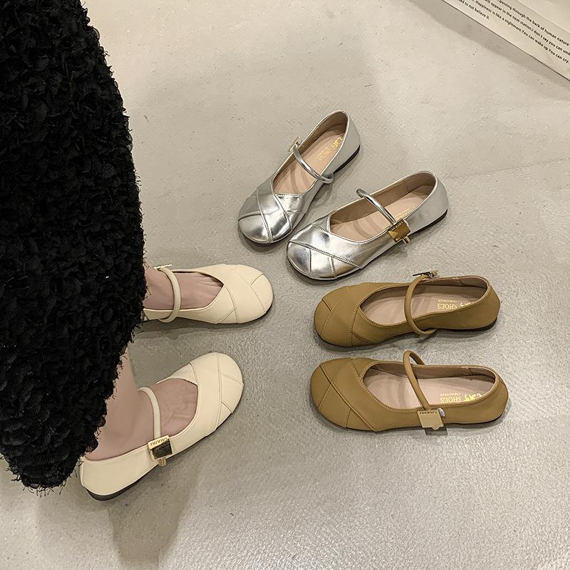 Серебристые туфли из мягкой кожи на плоской подошве, женская одиночная модель, лето 2025, новая универсальная обувь для беременных, одинарные туфли, туфли Мэри Джейн с юбкой