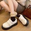 Модная повседневная обувь, обувь интернет-знаменитости в стиле ретро, белые туфли на платформе, маленькие кожаные туфли женские 2025 новая коллекция осень-зима, плюшевая теплая пушистая обувь