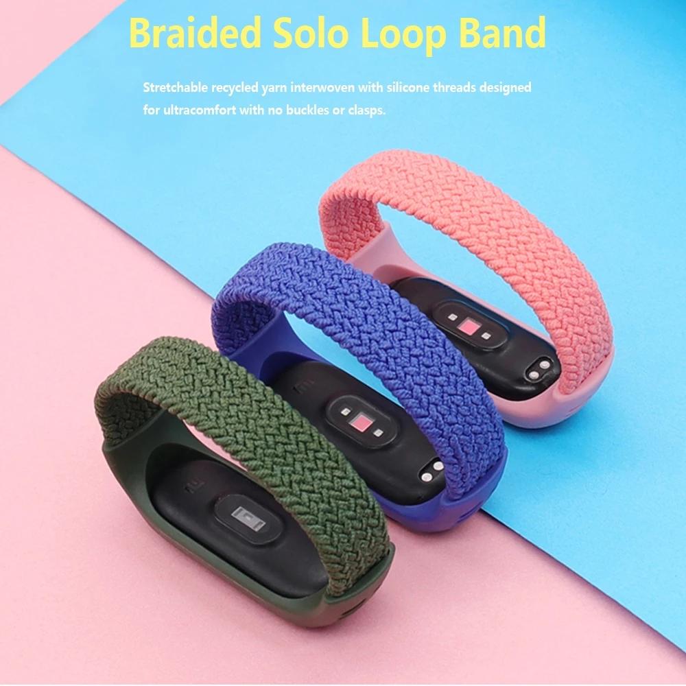 Браслет для Xiaomi Mi band 6 7 Ремешок Нейлоновый плетеный solo loop pulseira браслет Miband5 Ремешок на запястье ремешок Mi band 5 4 3 6 correa