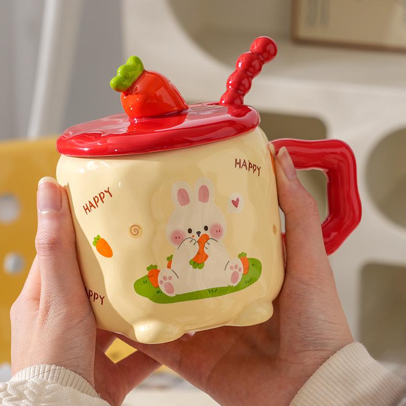 Высококачественный кролик с крышкой для дома, милая офисная чашка для завтрака, подарочная коробка, керамическая чашка