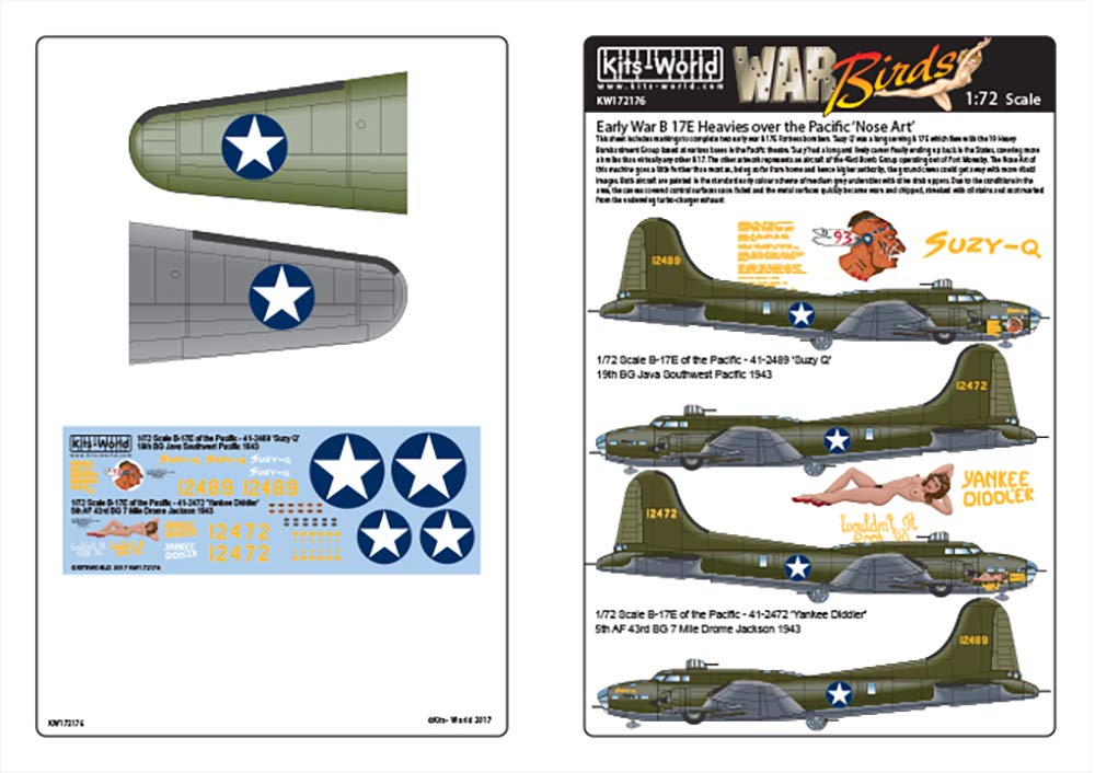 KW172176 Декаль Армия США на Тихом океане 1/72 Вторая мировая война B-17E 'Suzy Q' и 'Yankee Diddler'
