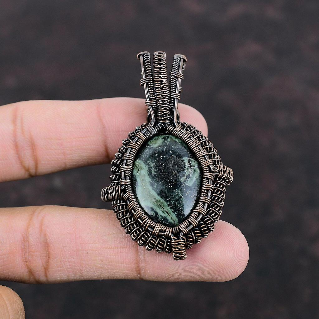 Подвеска из камбабского яшма, обернутая медной проволокой, ручная работа, бохо-украшение, подвеска из драгоценного камня высшего качества, красивая медная бижутерия, подарок для нее