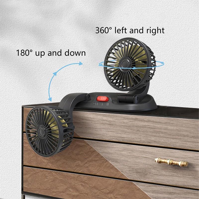 Car Plug Dual-Head Car Fan with Parking Numbers, Universal 5V/USB/12V/24V, Double-Head Rotatable Multi-Functional 2-Speed Adjustable Car Cooling Fan