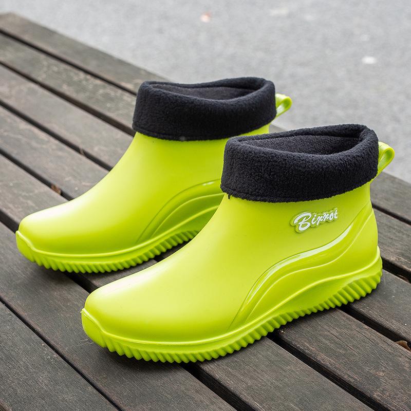 Women's Rain Shoes Short Tube New Fashion Outer Wear Student Water Shoes Warm Kitchen Work Non-slip Rain Boots Fashion Rubber Shoes Men
