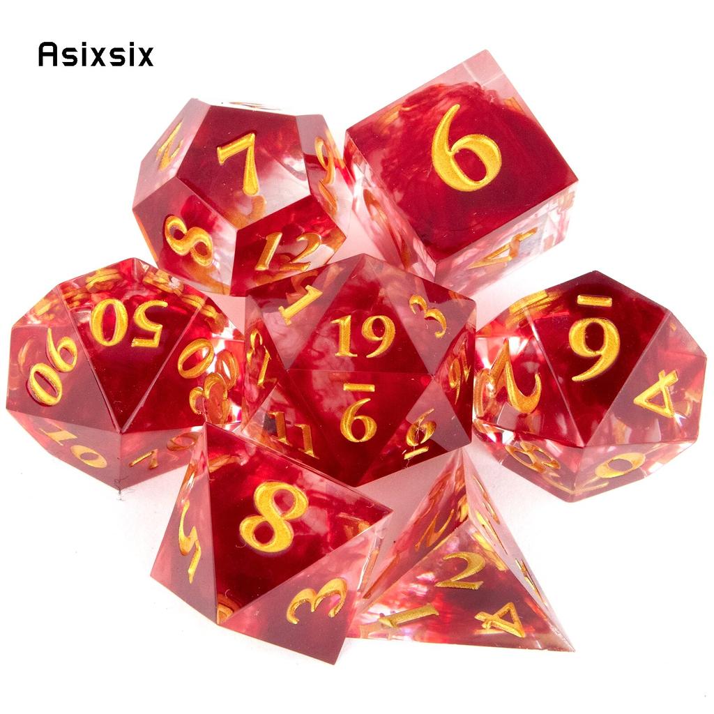 7 Pcs Red Resin Golden Number Sharp Edge Dice Polyhedral Dice Suitable for Role-Playing RPG Board Game