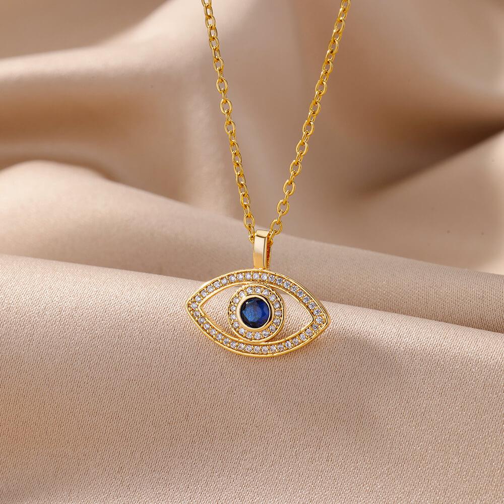 Zircon Evil Eye Pendant Necklaces For Women Stainless Steel Gold Color Necklace Trend Aesthetic Lucky Turkish Jewerly Gift