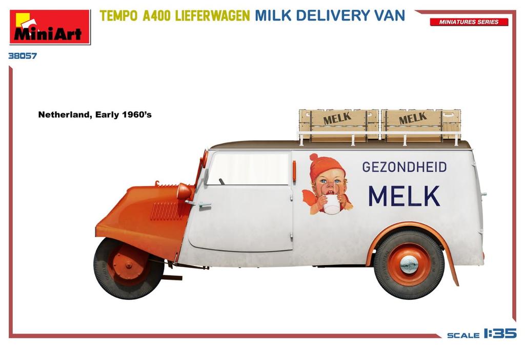 Miniart Scale Tempo A400 Reeferwagen Milk Delivery Van Plastic Model Kit MA38057 1/35