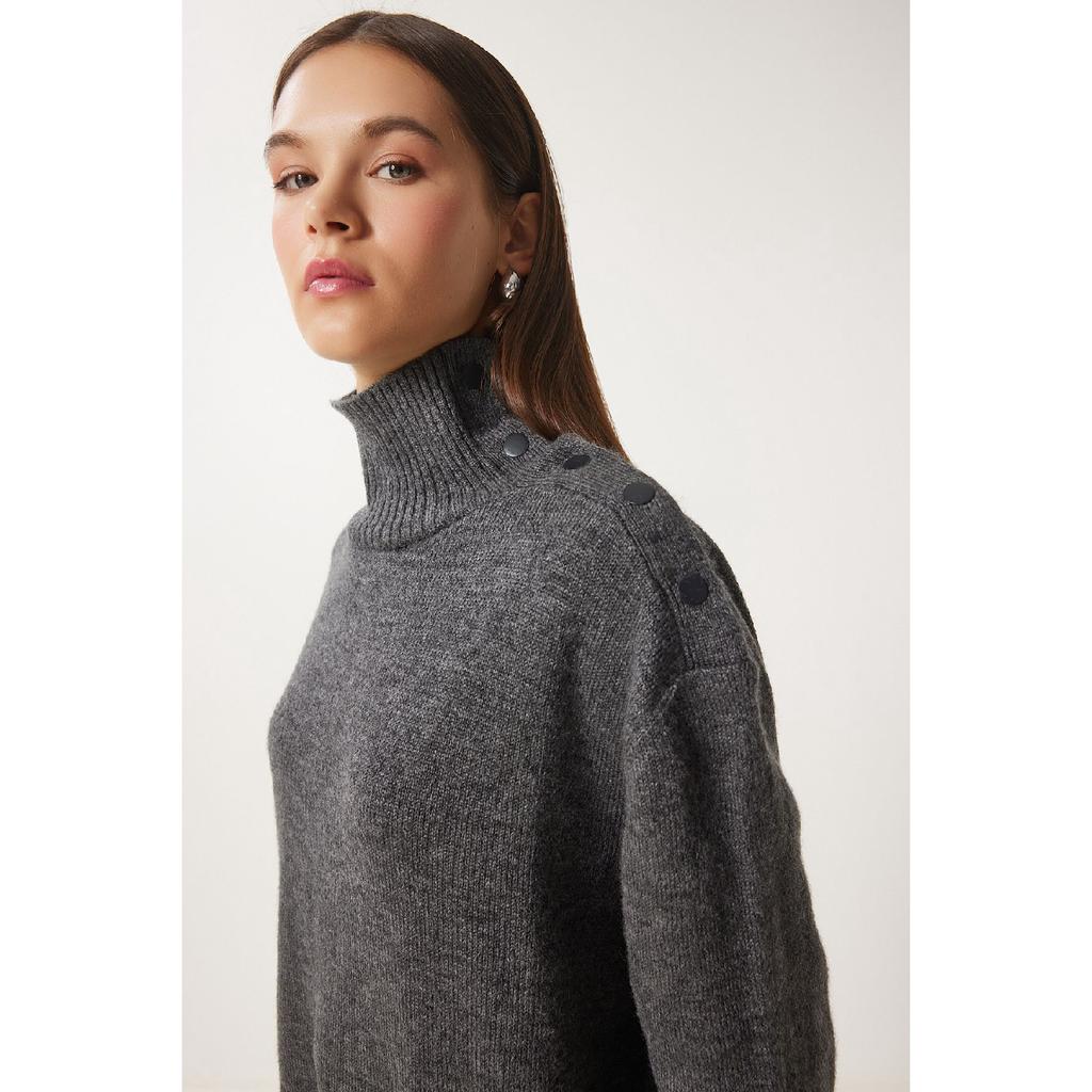 Women's Anthracite Turtleneck Knitwear Sweater Fn03390