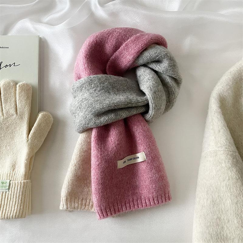 Korean Style Winter Warm Wool Scarf for Women Design Striped Elastic Knitted Scarves Female Bandana Thick Neckerchief Shawl