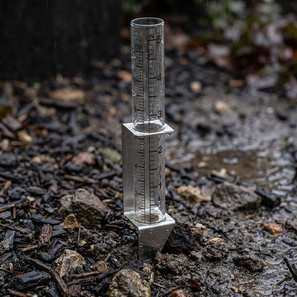Durable Stainless Steel Glass Rain Gauge Easy To Read 2 in1 Mounting Rack Rainwater Measuring Tool Detachable Design