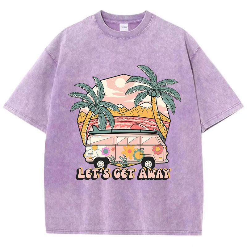 Женская футболка Harajuku из хлопка с принтом Let's Get Away Take The Bus Go On Vacation Модные уличные топы Женская одежда