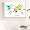 Скандинавские детские постеры и принты, карта мира с животными, холст, живопись, акварель, мультяшная настенная художественная картина для детской спальни, декор